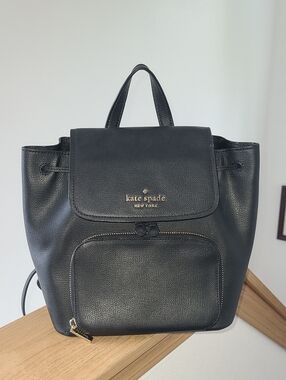 Kate Spade New York Black Leather Drawstring Backpack